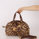 Prada Showline Collection Leopard Calfskin Gold Chain Bowling Tote