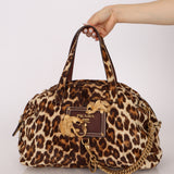 Prada Showline Collection Leopard Calfskin Gold Chain Bowling Tote