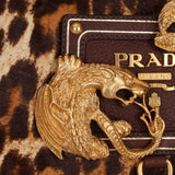 Prada Showline Collection Leopard Calfskin Gold Chain Bowling Tote