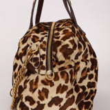 Prada Showline Collection Leopard Calfskin Gold Chain Bowling Tote