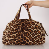 Prada Showline Collection Leopard Calfskin Gold Chain Bowling Tote