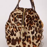 Prada Showline Collection Leopard Calfskin Gold Chain Bowling Tote
