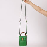 Gucci Green Bamboo Turnlock Vertical Top Handle 3 Way Bag