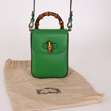 Gucci Green Bamboo Turnlock Vertical Top Handle 3 Way Bag