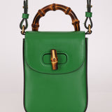 Gucci Green Bamboo Turnlock Vertical Top Handle 3 Way Bag