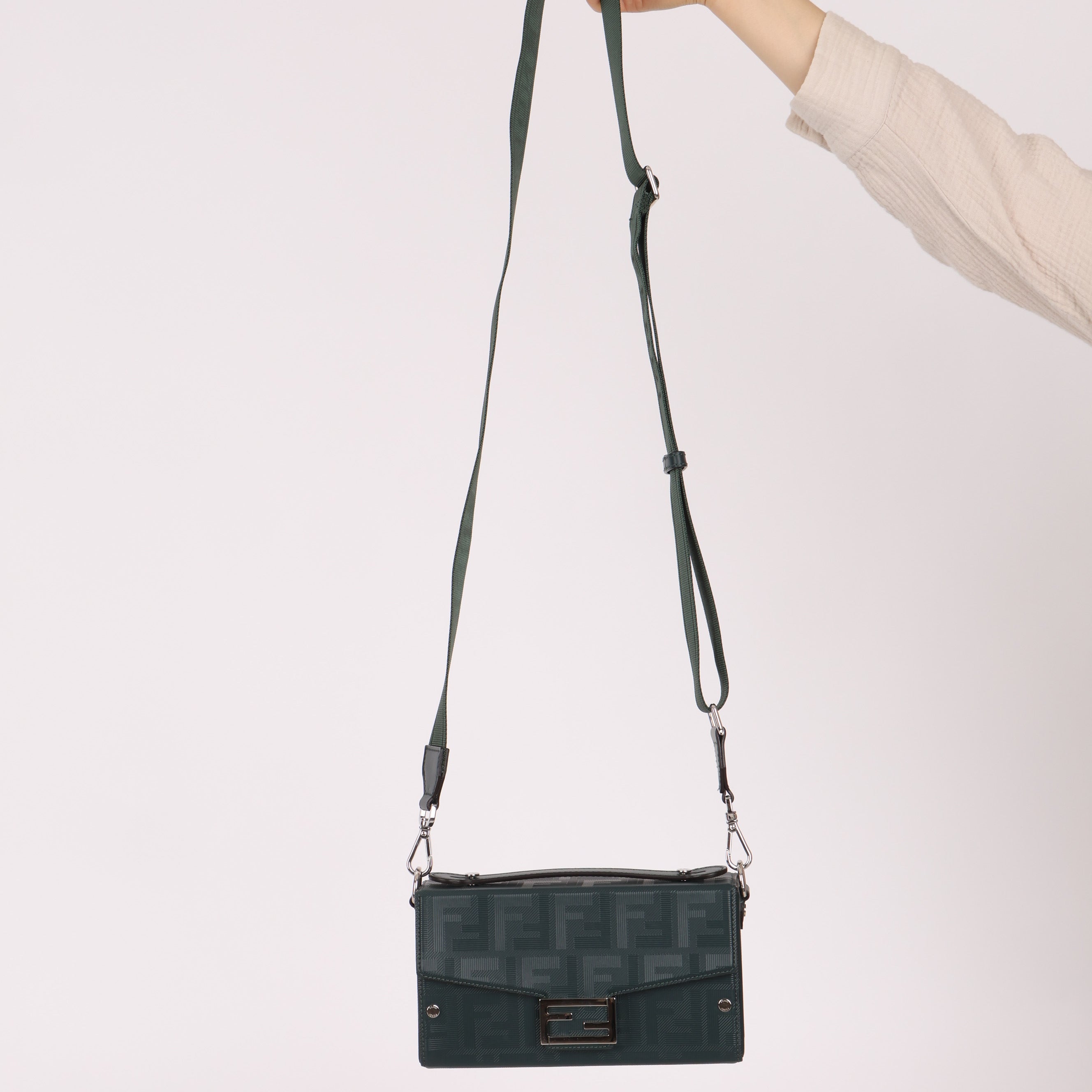 Fendi Forest Green Zucca Trunk Baguette Bag
