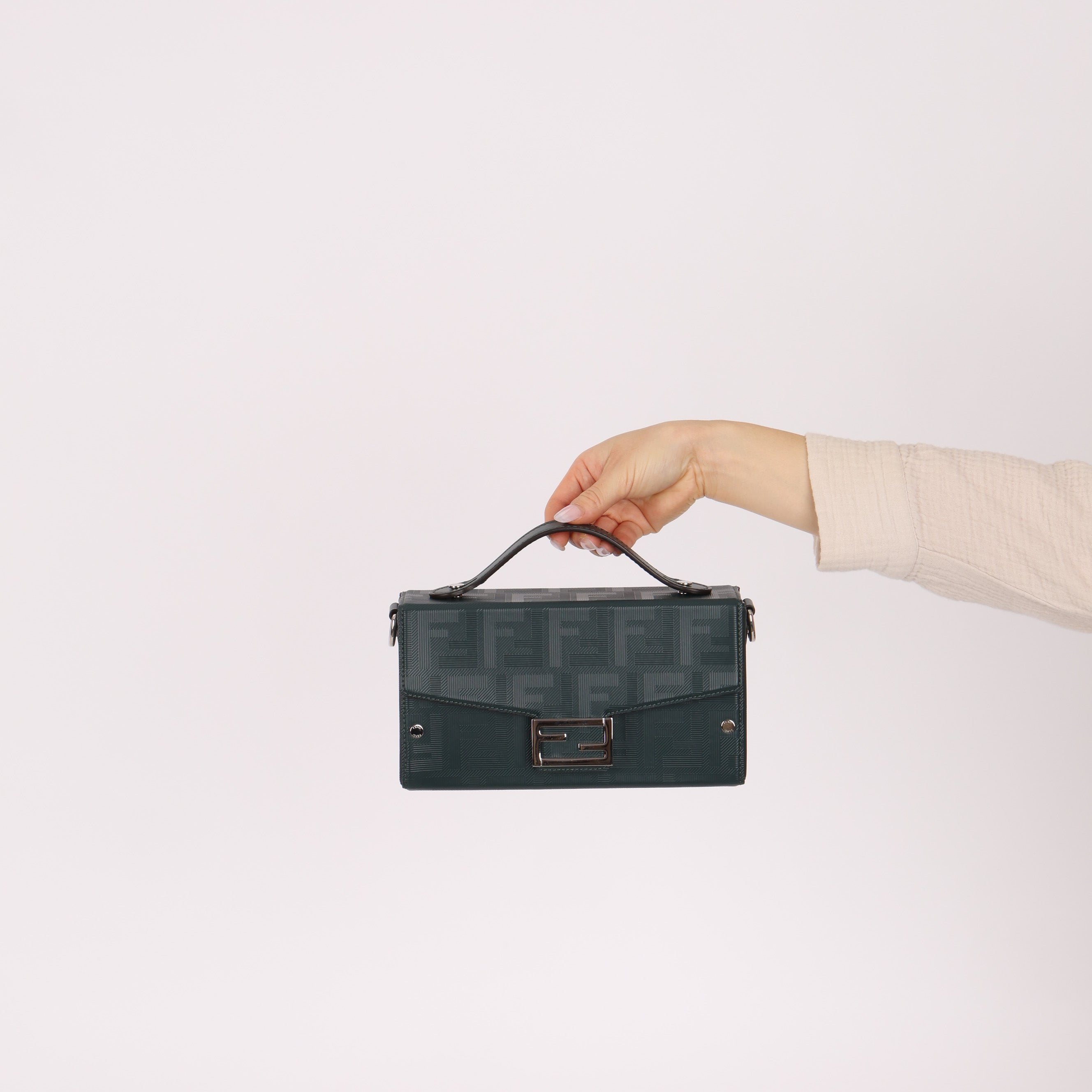 Fendi Forest Green Zucca Trunk Baguette Bag