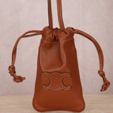 Celine Drawstring Triomphe Leather Pouch Crossbody