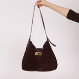Fendi Suede Chocolate Brown Hobo GHW