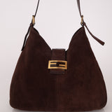 Fendi Suede Chocolate Brown Hobo GHW
