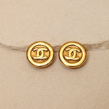 Chanel 70s-80s CC Button Clip-On Earring 24k GP