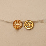 Chanel 70s-80s CC Button Clip-On Earring 24k GP
