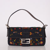 Fendi Denim Beaded Floral Baguette