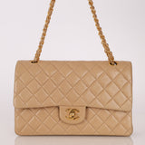 Chanel 1994 Taupe Lambskin Medium Double Flap 24K GP