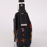 Fendi Denim Beaded Floral Baguette