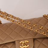 Chanel 1994 Taupe Lambskin Medium Double Flap 24K GP
