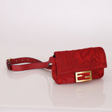 Fendi Floral Embroidered Red Baguette Waist Bag