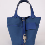Hermès 2022 Bleu France Swift and Canvas Cargo Picotin 18 PHW