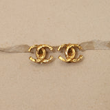 Chanel 70s-80s Hammered CC Clip-On Earrings 24k GP
