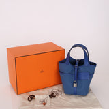 Hermès 2022 Bleu France Swift and Canvas Cargo Picotin 18 PHW