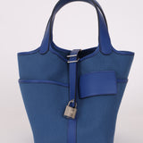 Hermès 2022 Bleu France Swift and Canvas Cargo Picotin 18 PHW