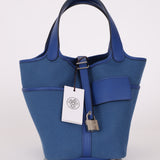 Hermès 2022 Bleu France Swift and Canvas Cargo Picotin 18 PHW