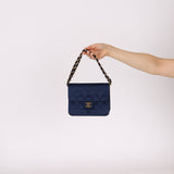 Chanel 1986 Midnight Satin Square Mini Flap