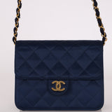 Chanel 1986 Midnight Satin Square Mini Flap