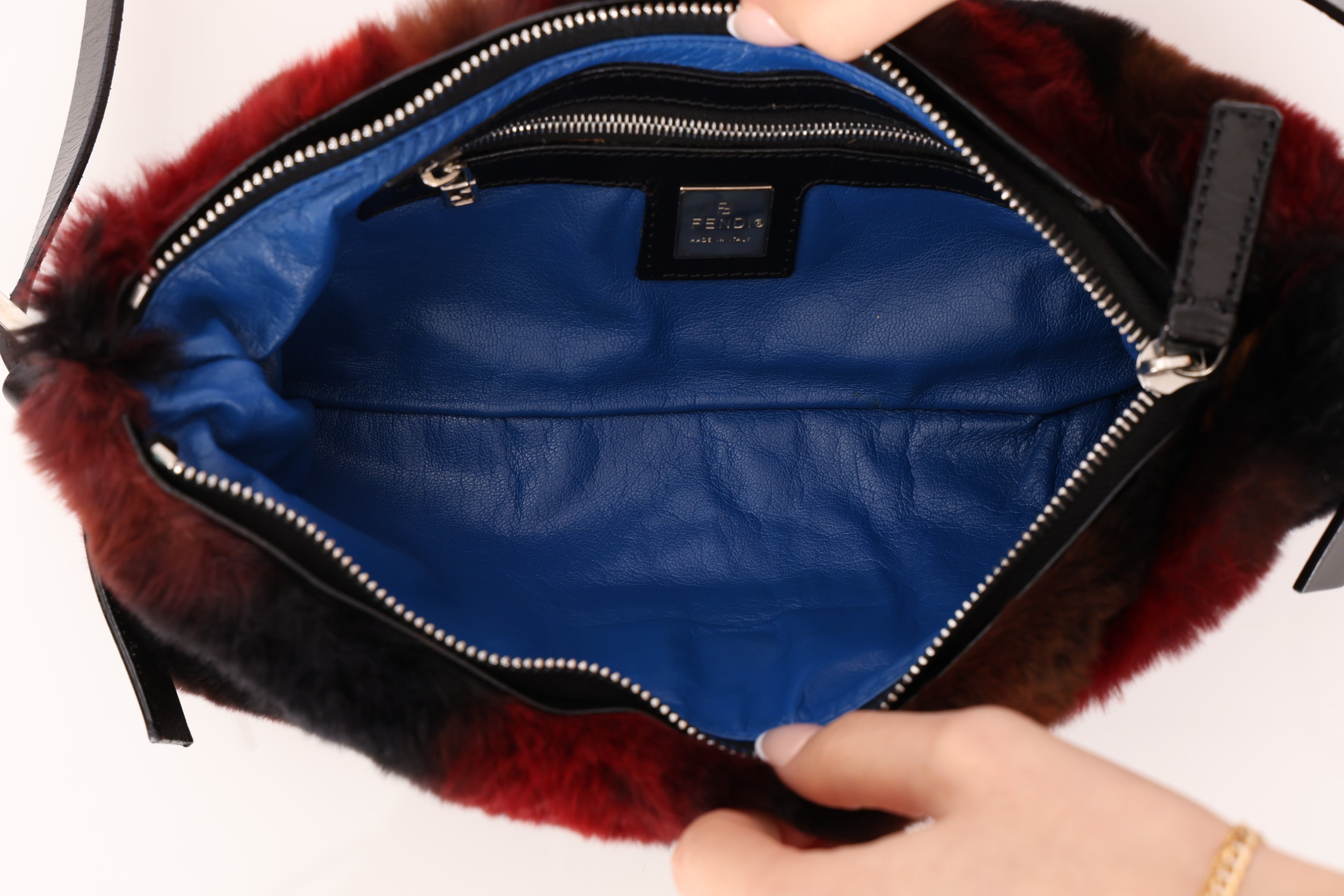 Rare Fendi 2010 Rabbit Fur Baguette Crossbody Bag