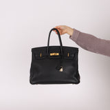 Hermès 2004 Noir Clemence Birkin 35 Retourne GHW