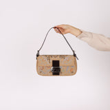 Rare Fendi Linen Swarovski Crystal Floral Baguette