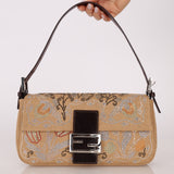 Rare Fendi Linen Swarovski Crystal Floral Baguette