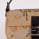 Rare Fendi Linen Swarovski Crystal Floral Baguette