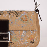 Rare Fendi Linen Swarovski Crystal Floral Baguette