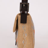 Rare Fendi Linen Swarovski Crystal Floral Baguette
