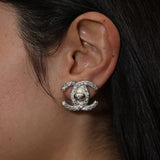 Chanel 1996 Crystal Embellished Large CC Turnlock Clip-On Earrings