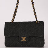 Ultra-Rare Chanel 1997 Black Denim Small Double Flap 24k GP