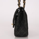 Ultra-Rare Chanel 1997 Black Denim Small Double Flap 24k GP