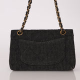 Ultra-Rare Chanel 1997 Black Denim Small Double Flap 24k GP