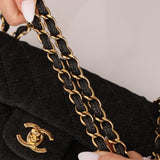 Ultra-Rare Chanel 1997 Black Denim Small Double Flap 24k GP