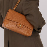 Chanel 1989 Light Carmel Lambskin Medium Classic Double Flap 24k GP