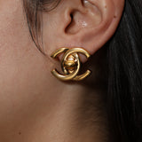 Chanel 1996 Large CC Turnlock Clip-On Earrings 24K GP