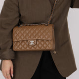 Chanel 2014 Taupe Caviar Medium Classic Double Flap SHW