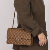 Chanel 2014 Taupe Caviar Medium Classic Double Flap SHW