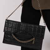 Chanel 2003 Lambskin Chocolate Bar Quilted Foldover Clutch 24k GP