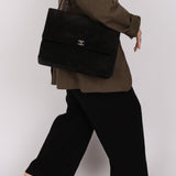 Chanel 1991 Suede CC Maxi Timeless Turnlock Flap Bag