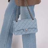 Chanel 2022 Quilted Trompe L'oeil Denim Small Classic Flap GHW