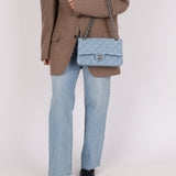 Chanel 2022 Quilted Trompe L'oeil Denim Small Classic Flap GHW
