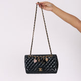 Chanel 2009 Patent Valentine's Charm Navy Flap Bag