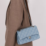 Chanel 2022 Quilted Trompe L'oeil Denim Small Classic Flap GHW